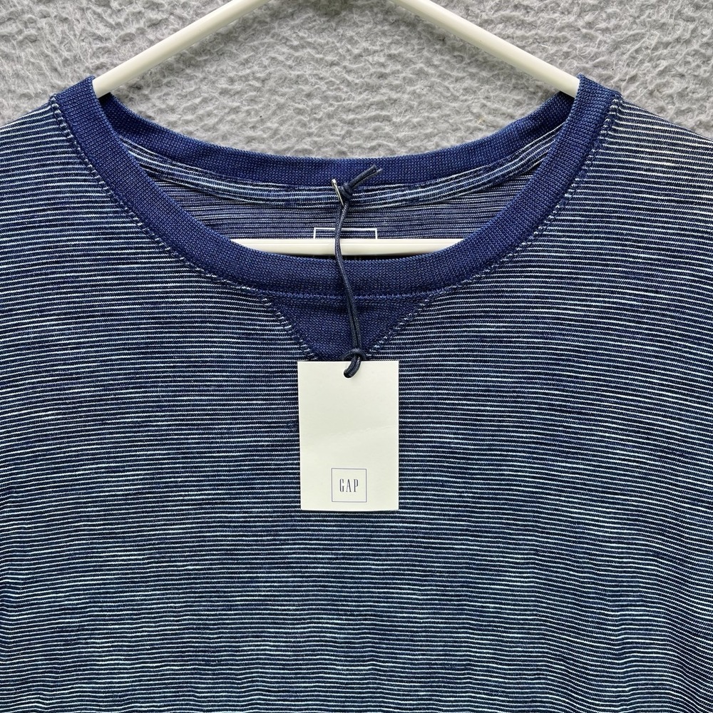 GAP Shirt Mens Long Sleeve Sweater Mens Large Indigo Striped Lightweight NWT